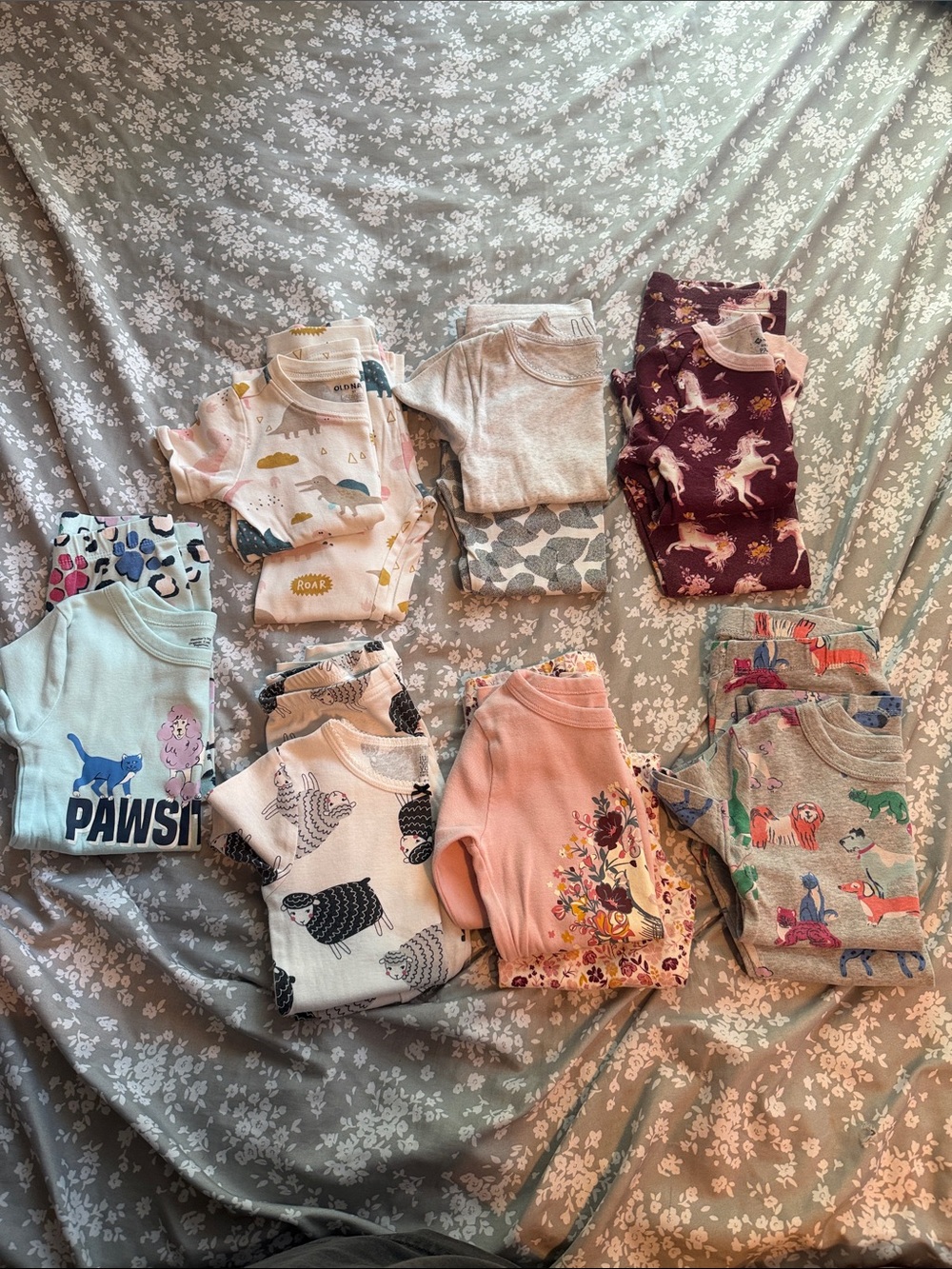 Kids 7-Piece Pajama Set Bundle - Mixed Pastel & Novelty Prints